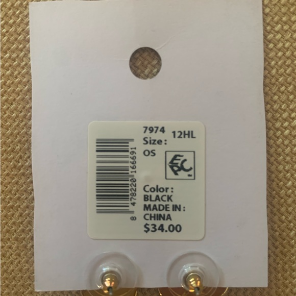 NEW C. Wonder black enamel and crystal earrings with gold tone accent - Picture 3 of 4